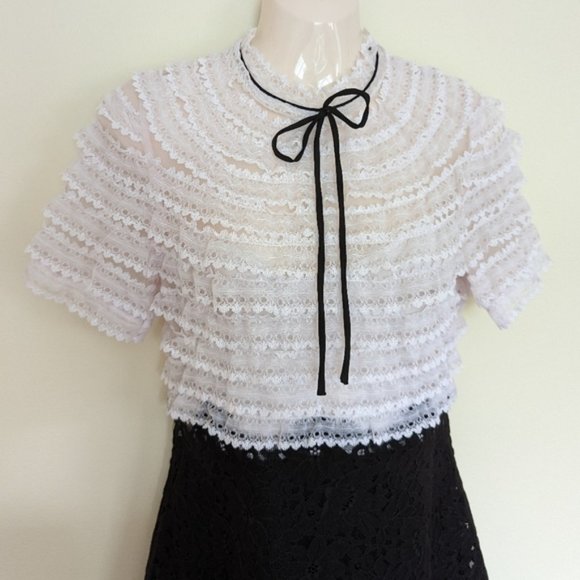 Sandro Helsinki Bow-detailed Organza And Lace dress xs 2 - Picture 5 of 15